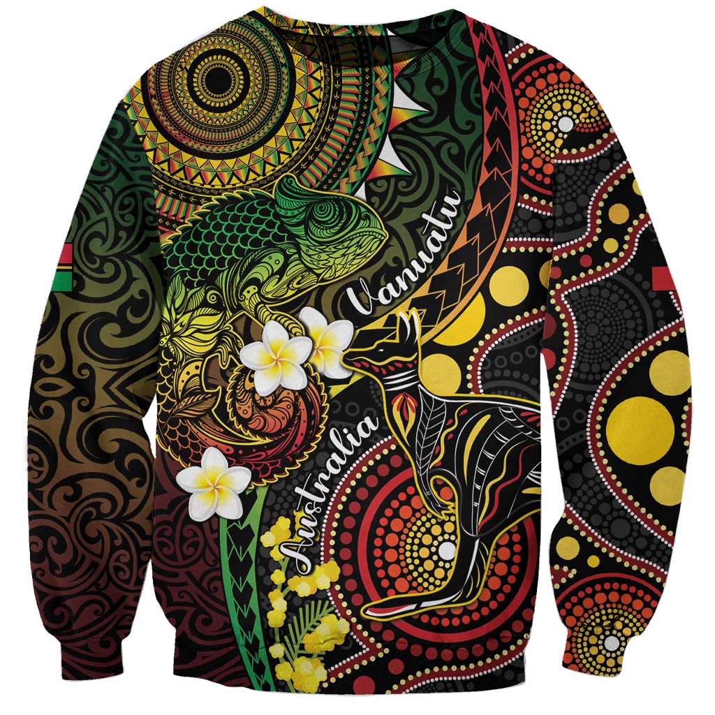 Vanuatu And Australia Aboriginal Sweatshirt Iguana And Kangaroo Together