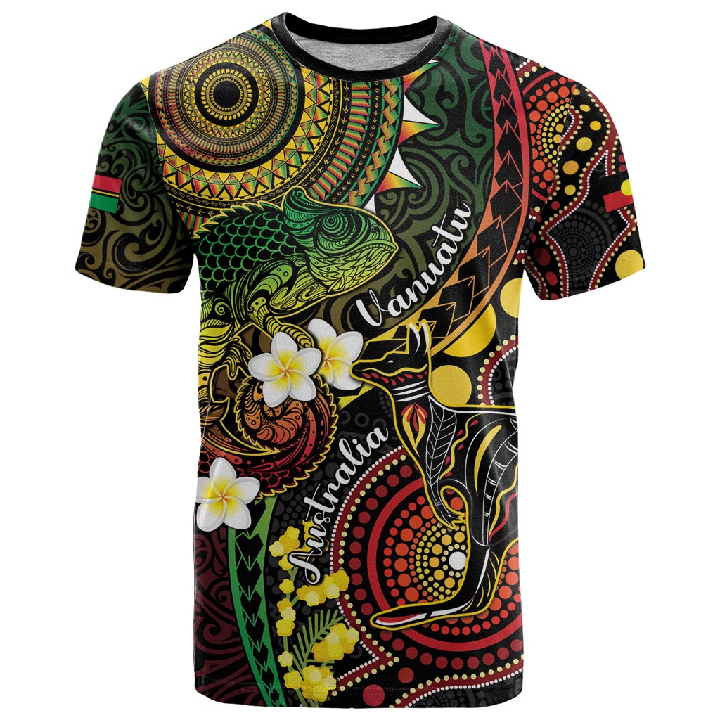 Vanuatu And Australia Aboriginal T Shirt Iguana And Kangaroo Together