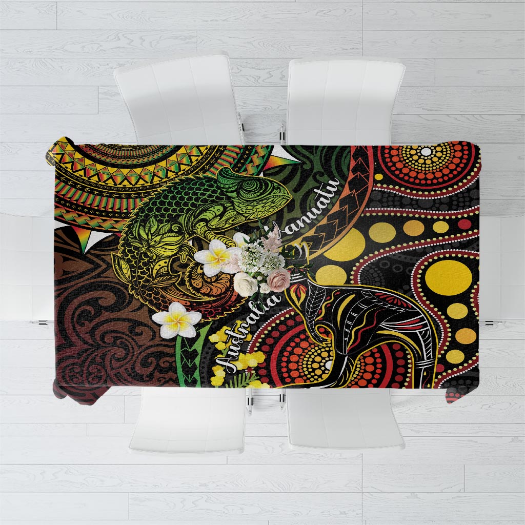 Vanuatu And Australia Aboriginal Tablecloth Iguana And Kangaroo Together LT05 Black - Polynesian Pride
