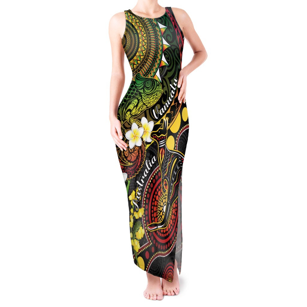 Vanuatu And Australia Aboriginal Tank Maxi Dress Iguana And Kangaroo Together LT05 Women Black - Polynesian Pride
