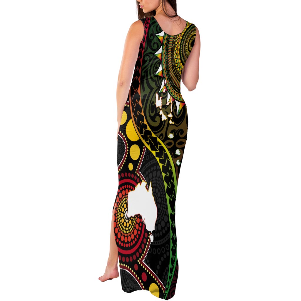 Vanuatu And Australia Aboriginal Tank Maxi Dress Iguana And Kangaroo Together LT05 - Polynesian Pride