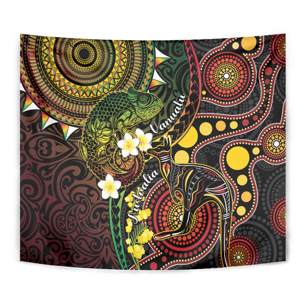 Vanuatu And Australia Aboriginal Tapestry Iguana And Kangaroo Together