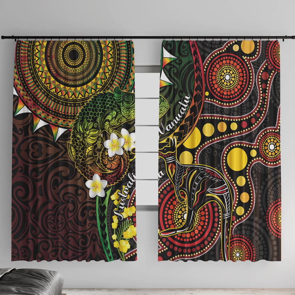 Vanuatu And Australia Aboriginal Window Curtain Iguana And Kangaroo Together