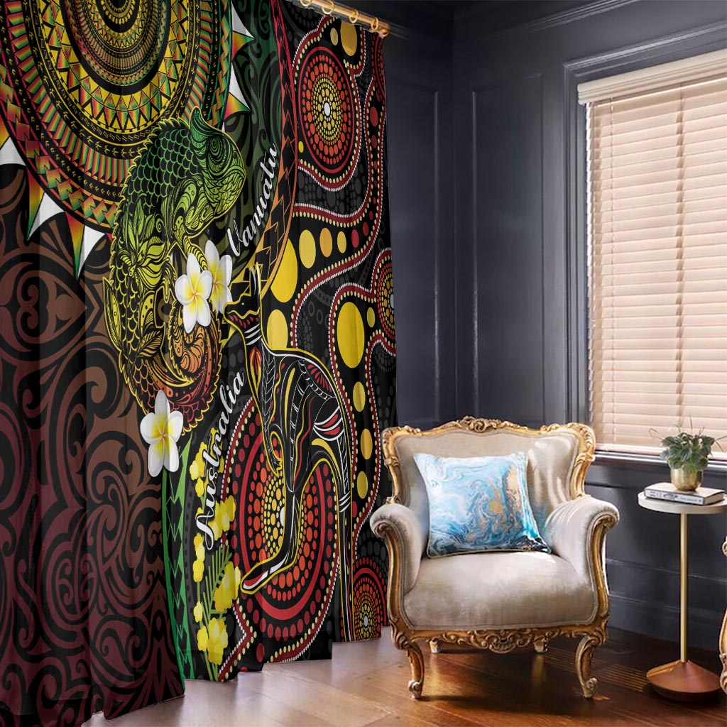 Vanuatu And Australia Aboriginal Window Curtain Iguana And Kangaroo Together LT05 - Polynesian Pride