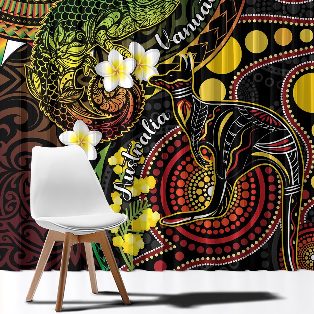 Vanuatu And Australia Aboriginal Window Curtain Iguana And Kangaroo Together LT05 - Polynesian Pride