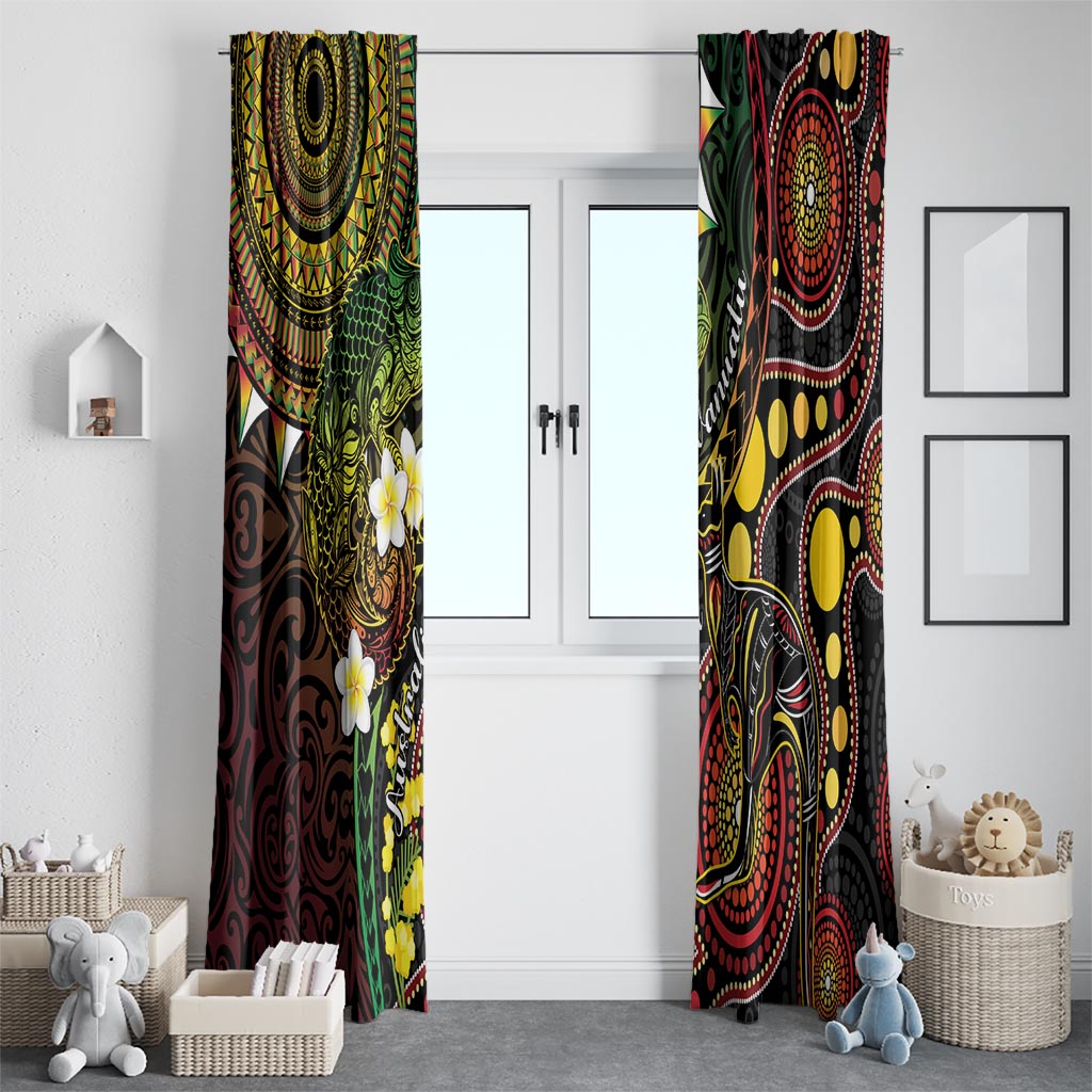 Vanuatu And Australia Aboriginal Window Curtain Iguana And Kangaroo Together LT05 - Polynesian Pride