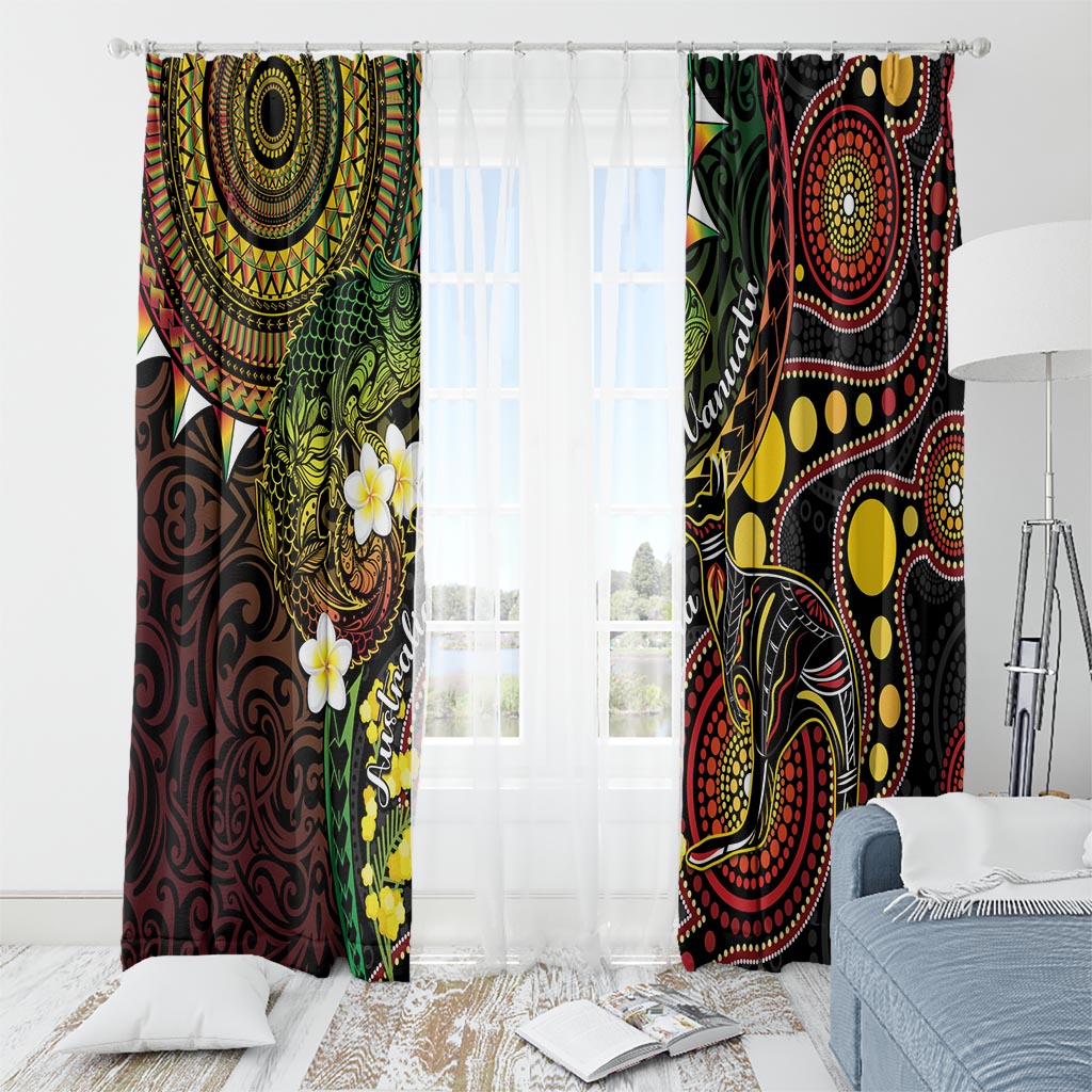 Vanuatu And Australia Aboriginal Window Curtain Iguana And Kangaroo Together LT05 - Polynesian Pride
