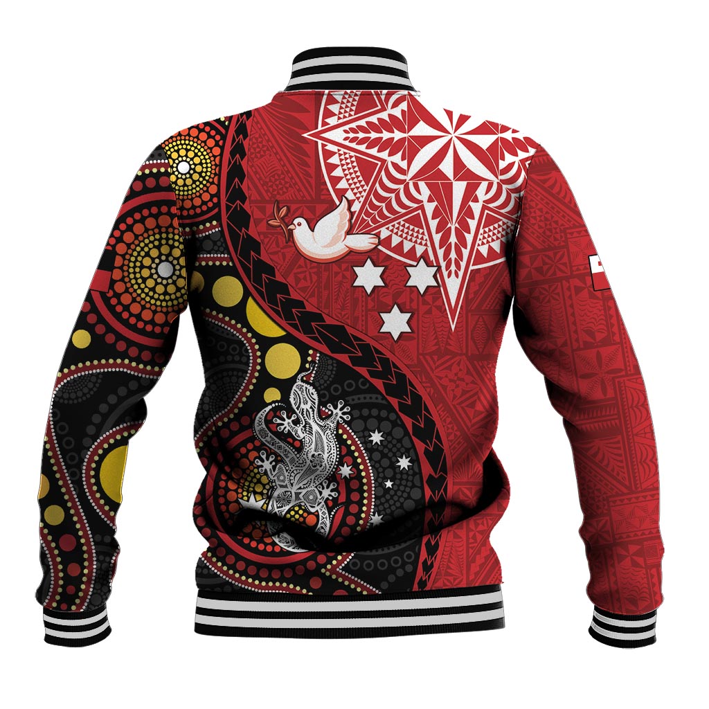 Tonga Ngatu And Australia Aboriginal Baseball Jacket Tongan Dove And Kangaroo Together LT05 - Polynesian Pride