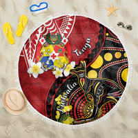 Tonga Ngatu And Australia Aboriginal Beach Blanket Tongan Dove And Kangaroo Together LT05 One Size 150cm Red - Polynesian Pride
