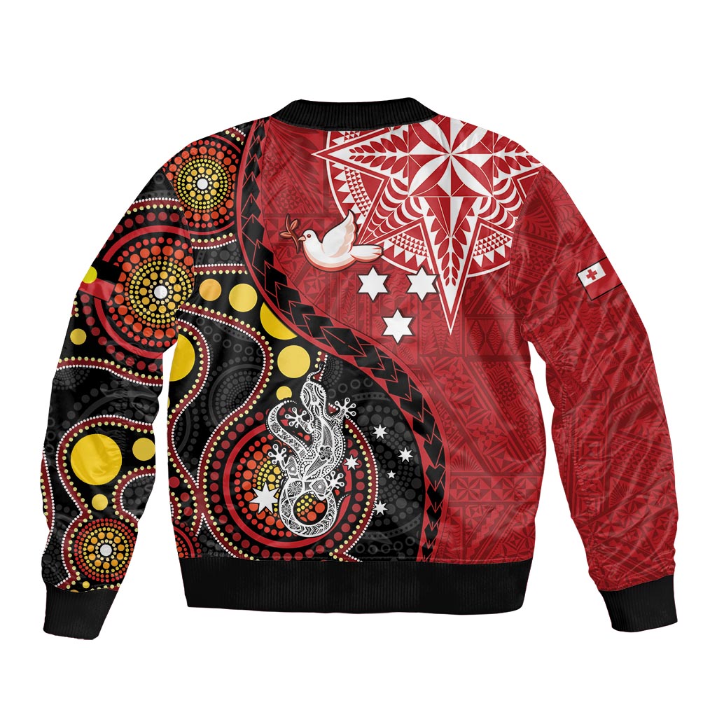 Tonga Ngatu And Australia Aboriginal Bomber Jacket Tongan Dove And Kangaroo Together LT05 - Polynesian Pride