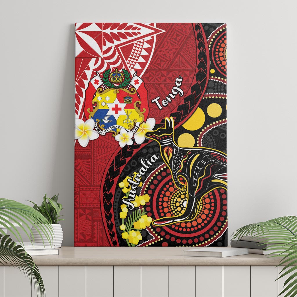 Tonga Ngatu And Australia Aboriginal Canvas Wall Art Tongan Dove And Kangaroo Together LT05 - Polynesian Pride
