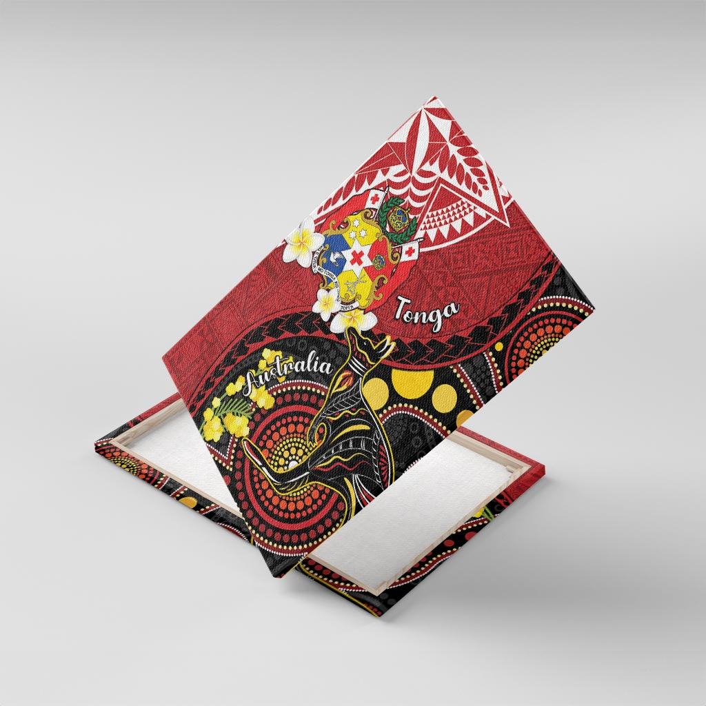 Tonga Ngatu And Australia Aboriginal Canvas Wall Art Tongan Dove And Kangaroo Together LT05 With Frame Red - Polynesian Pride