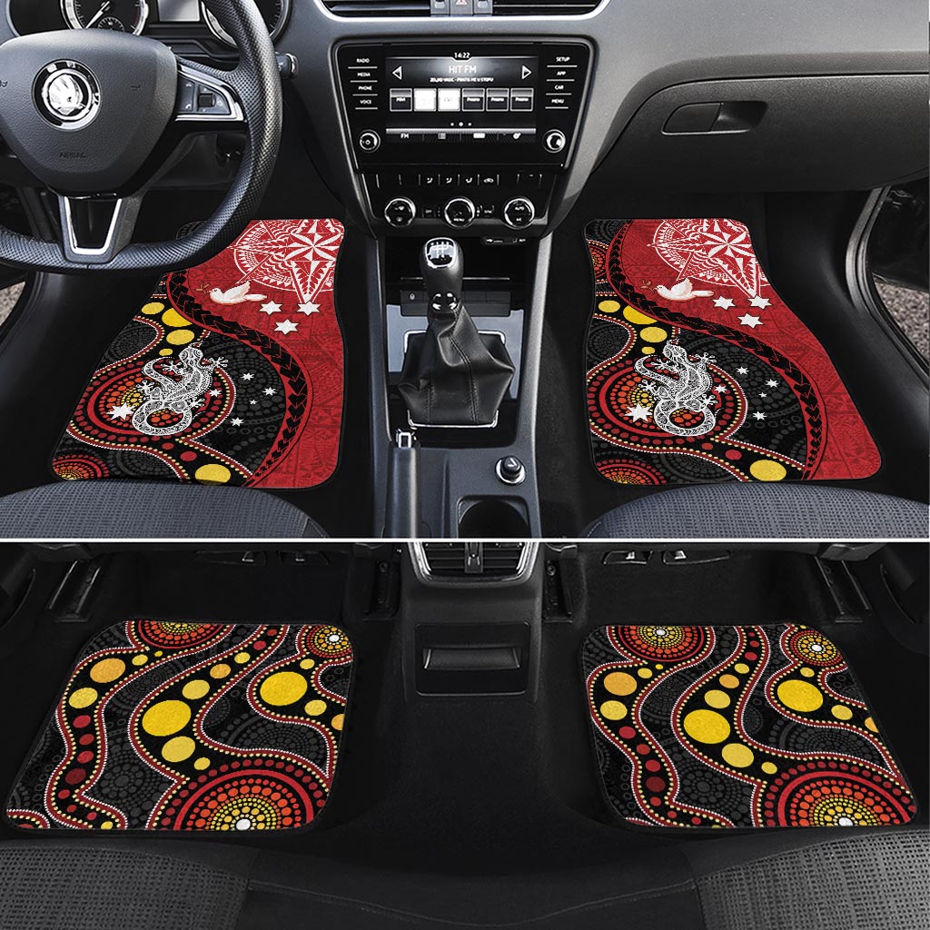 Tonga Ngatu And Australia Aboriginal Car Mats Tongan Dove And Kangaroo Together LT05 Set 4pcs Red - Polynesian Pride