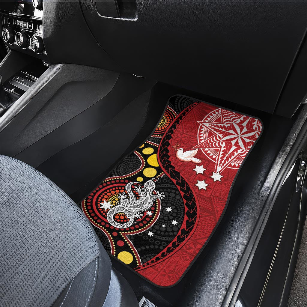 Tonga Ngatu And Australia Aboriginal Car Mats Tongan Dove And Kangaroo Together LT05 - Polynesian Pride