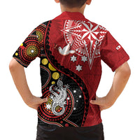 Tonga Ngatu And Australia Aboriginal Family Matching Puletasi and Hawaiian Shirt Tongan Dove And Kangaroo Together