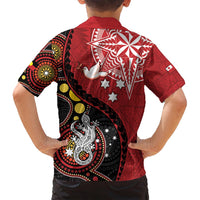 Tonga Ngatu And Australia Aboriginal Family Matching Tank Maxi Dress and Hawaiian Shirt Tongan Dove And Kangaroo Together