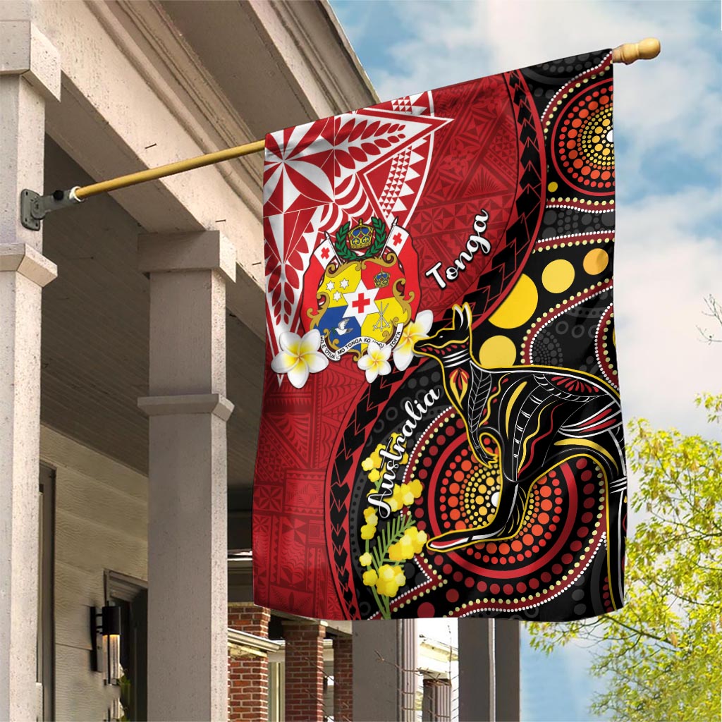 Tonga Ngatu And Australia Aboriginal Garden Flag Tongan Dove And Kangaroo Together LT05 House Flag Red - Polynesian Pride