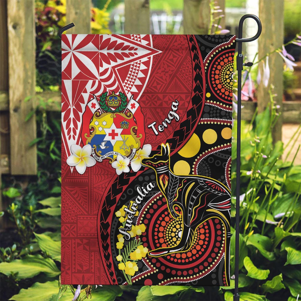 Tonga Ngatu And Australia Aboriginal Garden Flag Tongan Dove And Kangaroo Together LT05 Garden Flag Red - Polynesian Pride