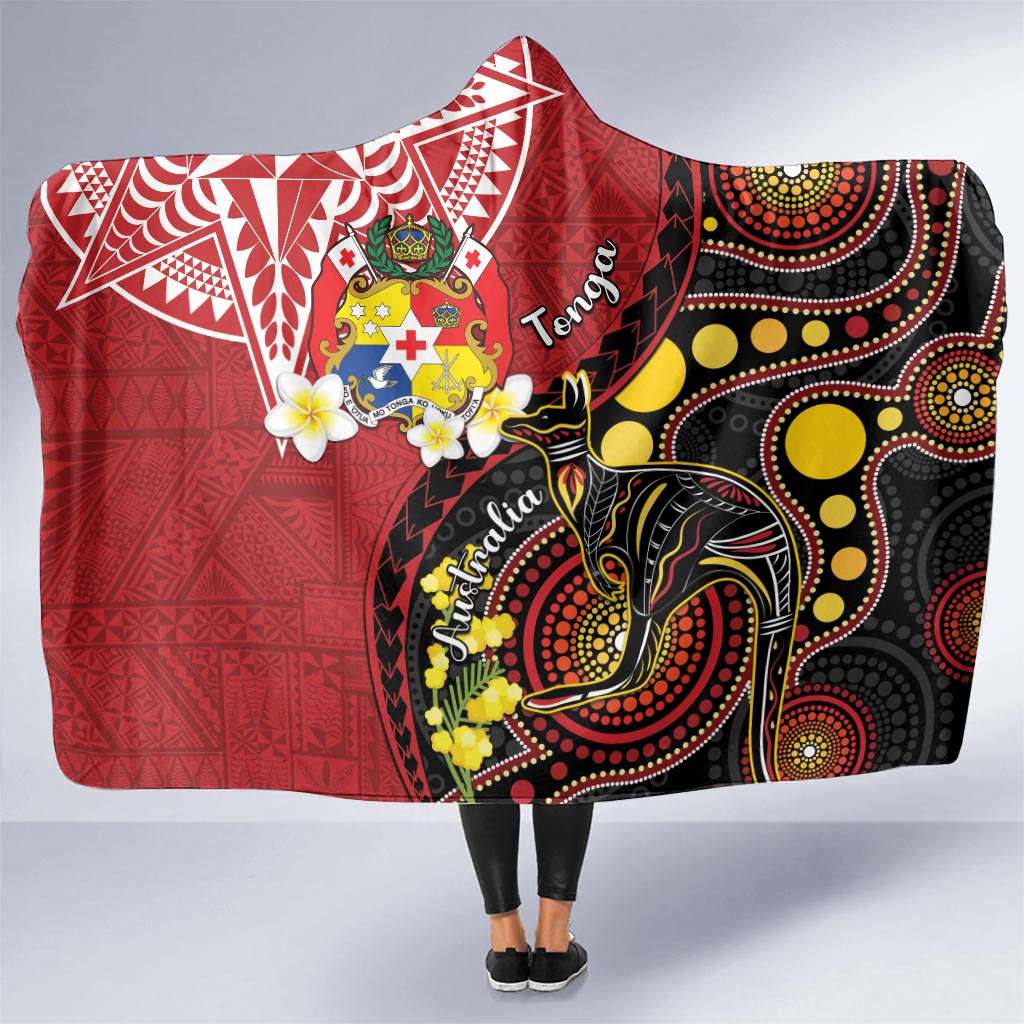 Tonga Ngatu And Australia Aboriginal Hooded Blanket Tongan Dove And Kangaroo Together LT05 One Size Red - Polynesian Pride