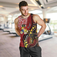 Tonga Ngatu And Australia Aboriginal Men Tank Top Tongan Dove And Kangaroo Together LT05 Red - Polynesian Pride
