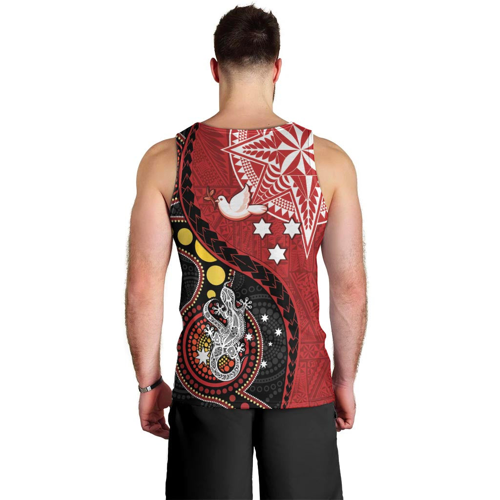 Tonga Ngatu And Australia Aboriginal Men Tank Top Tongan Dove And Kangaroo Together LT05 - Polynesian Pride
