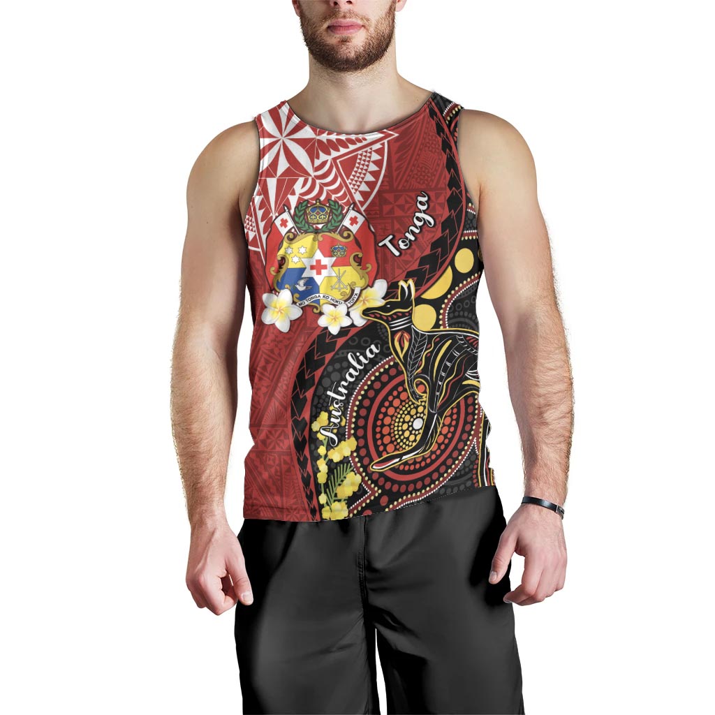 Tonga Ngatu And Australia Aboriginal Men Tank Top Tongan Dove And Kangaroo Together LT05 - Polynesian Pride
