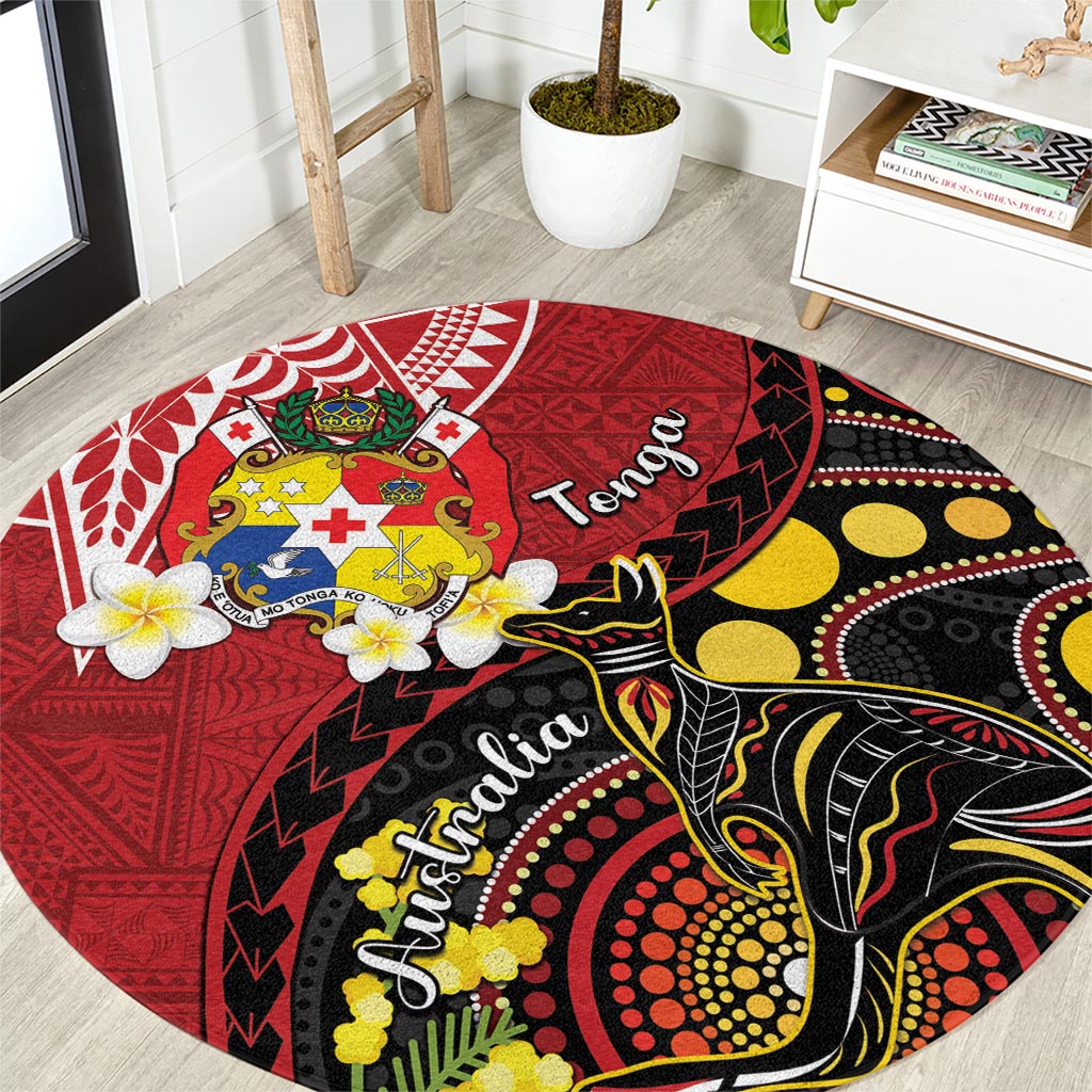 Tonga Ngatu And Australia Aboriginal Round Carpet Tongan Dove And Kangaroo Together