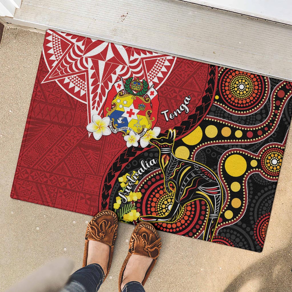 Tonga Ngatu And Australia Aboriginal Rubber Doormat Tongan Dove And Kangaroo Together LT05 - Polynesian Pride