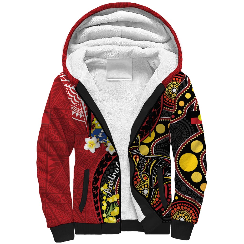 Tonga Ngatu And Australia Aboriginal Sherpa Hoodie Tongan Dove And Kangaroo Together