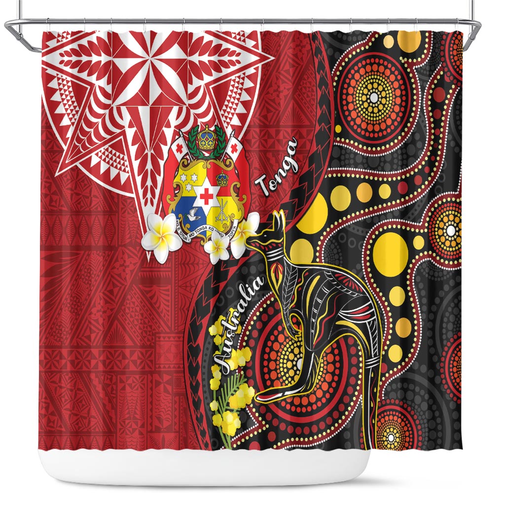 Tonga Ngatu And Australia Aboriginal Shower Curtain Tongan Dove And Kangaroo Together