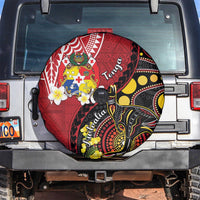 Tonga Ngatu And Australia Aboriginal Spare Tire Cover Tongan Dove And Kangaroo Together LT05 Red - Polynesian Pride