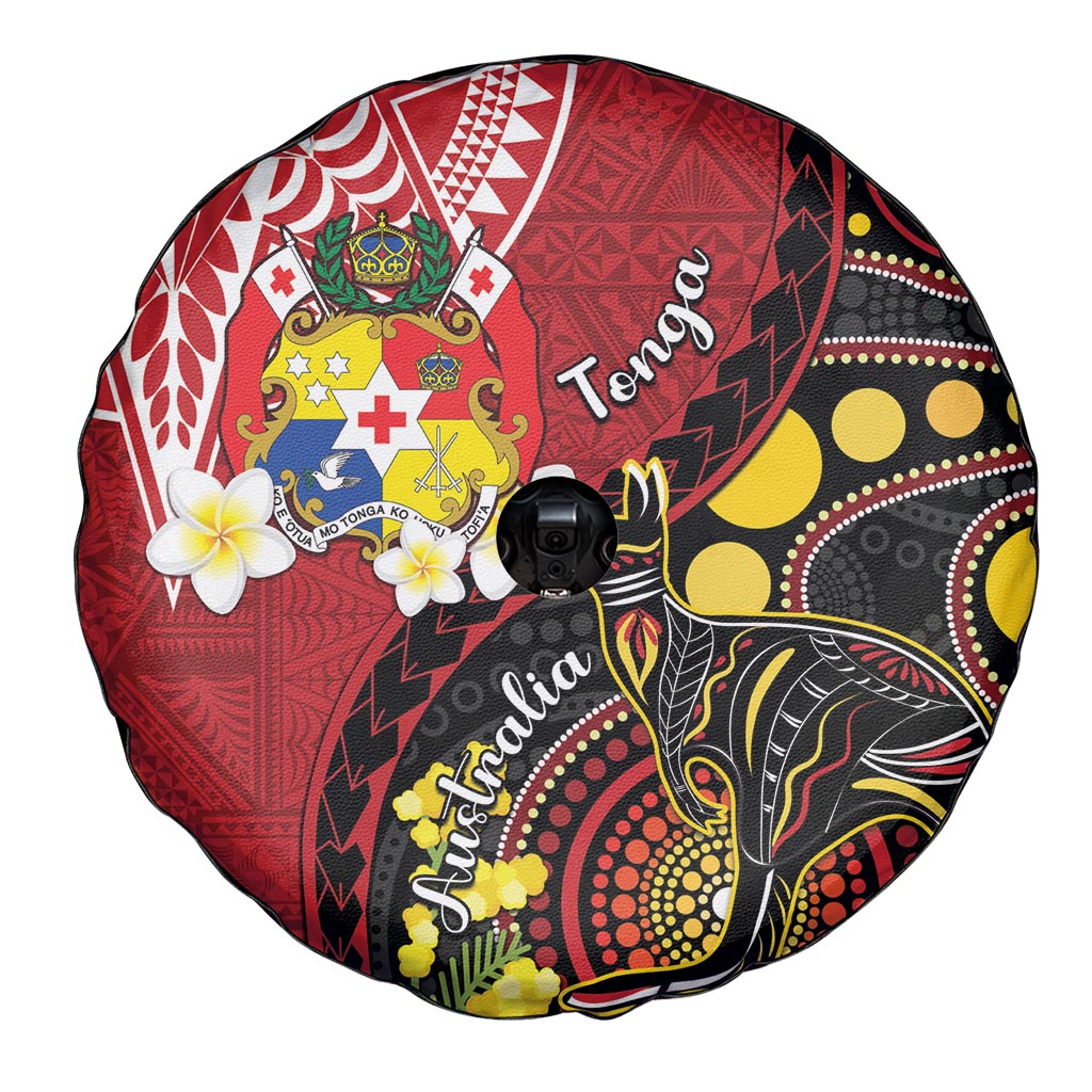 Tonga Ngatu And Australia Aboriginal Spare Tire Cover Tongan Dove And Kangaroo Together LT05 - Polynesian Pride