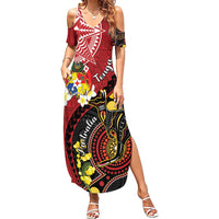 Tonga Ngatu And Australia Aboriginal Summer Maxi Dress Tongan Dove And Kangaroo Together LT05 Women Red - Polynesian Pride