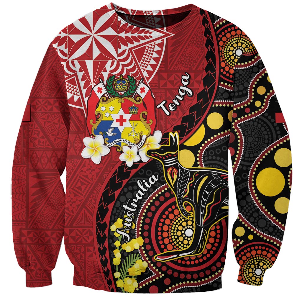 Tonga Ngatu And Australia Aboriginal Sweatshirt Tongan Dove And Kangaroo Together LT05 Unisex Red - Polynesian Pride