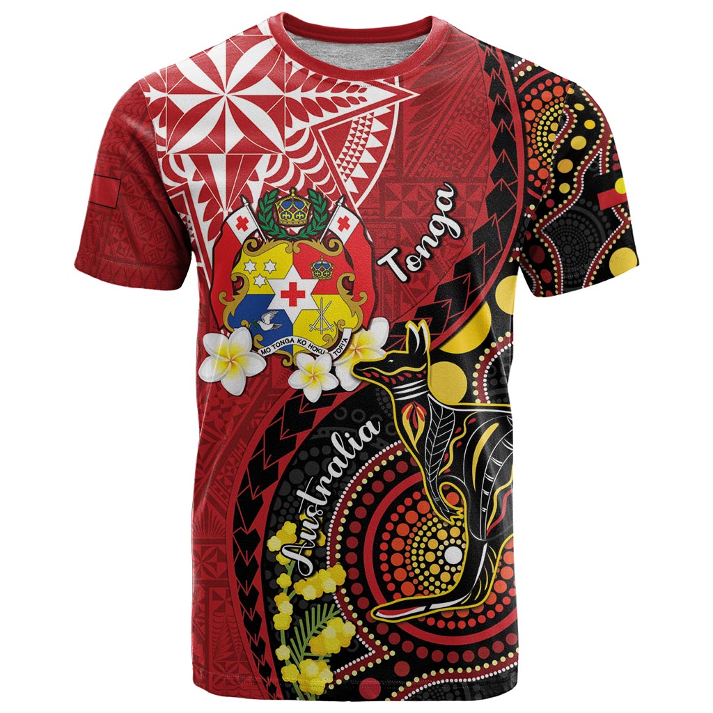 Tonga Ngatu And Australia Aboriginal T Shirt Tongan Dove And Kangaroo Together