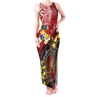 Tonga Ngatu And Australia Aboriginal Tank Maxi Dress Tongan Dove And Kangaroo Together LT05 Women Red - Polynesian Pride