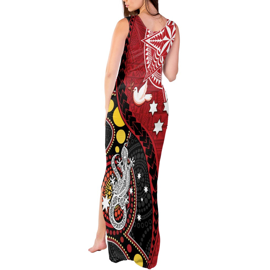 Tonga Ngatu And Australia Aboriginal Tank Maxi Dress Tongan Dove And Kangaroo Together LT05 - Polynesian Pride