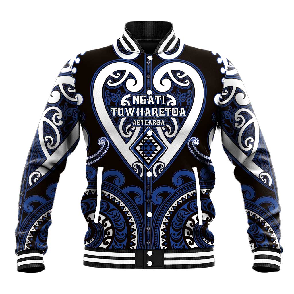Custom Aotearoa Ngati Tuwharetoa Baseball Jacket Maori Tribal Pattern LT05 Unisex Navy - Polynesian Pride