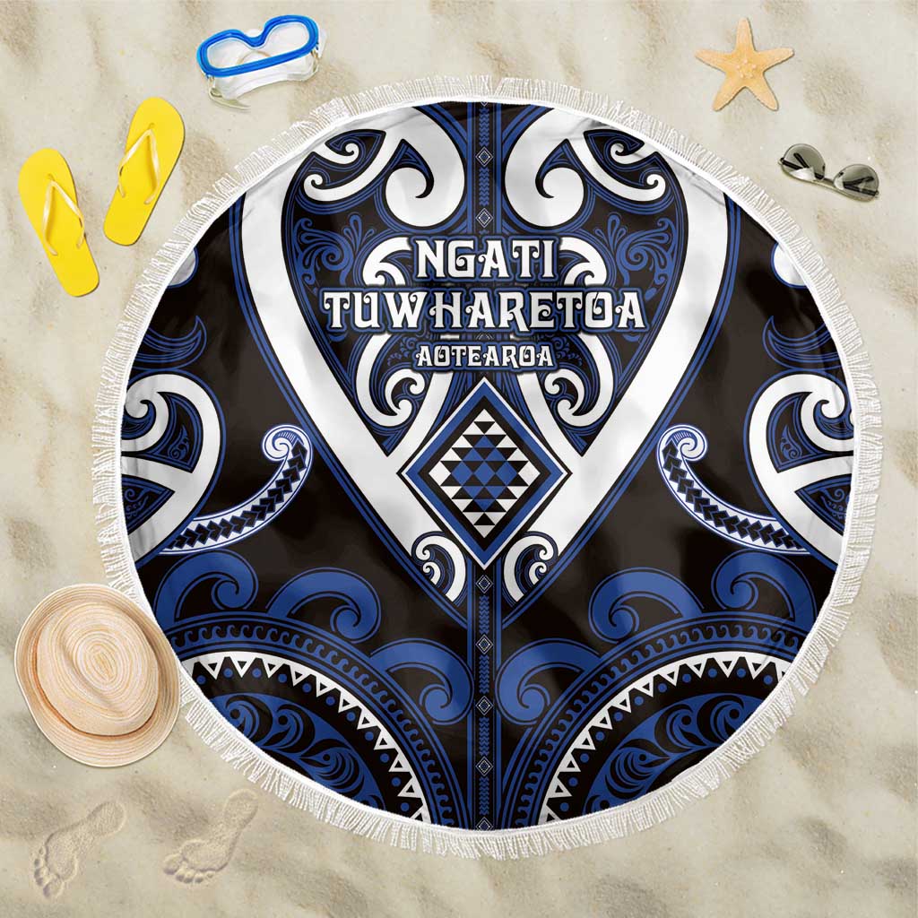 Aotearoa Ngati Tuwharetoa Beach Blanket Maori Tribal Pattern LT05 One Size 150cm Navy - Polynesian Pride