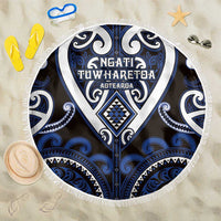Aotearoa Ngati Tuwharetoa Beach Blanket Maori Tribal Pattern LT05 One Size 150cm Navy - Polynesian Pride