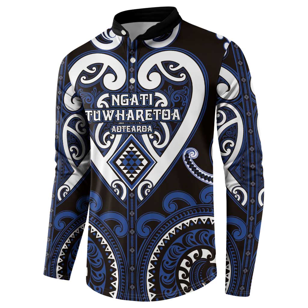 Custom Aotearoa Ngati Tuwharetoa Button Sweatshirt Maori Tribal Pattern LT05 - Polynesian Pride