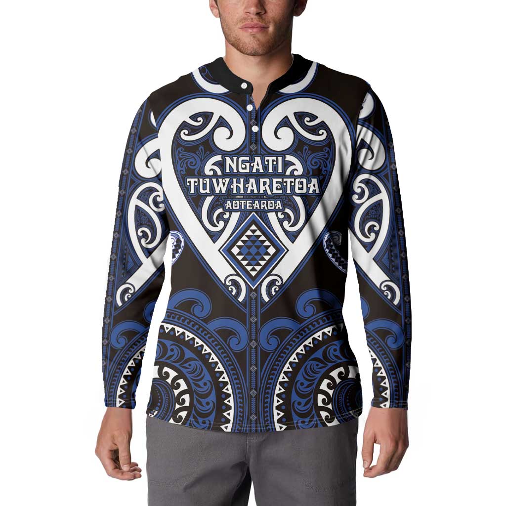 Custom Aotearoa Ngati Tuwharetoa Button Sweatshirt Maori Tribal Pattern LT05 - Polynesian Pride