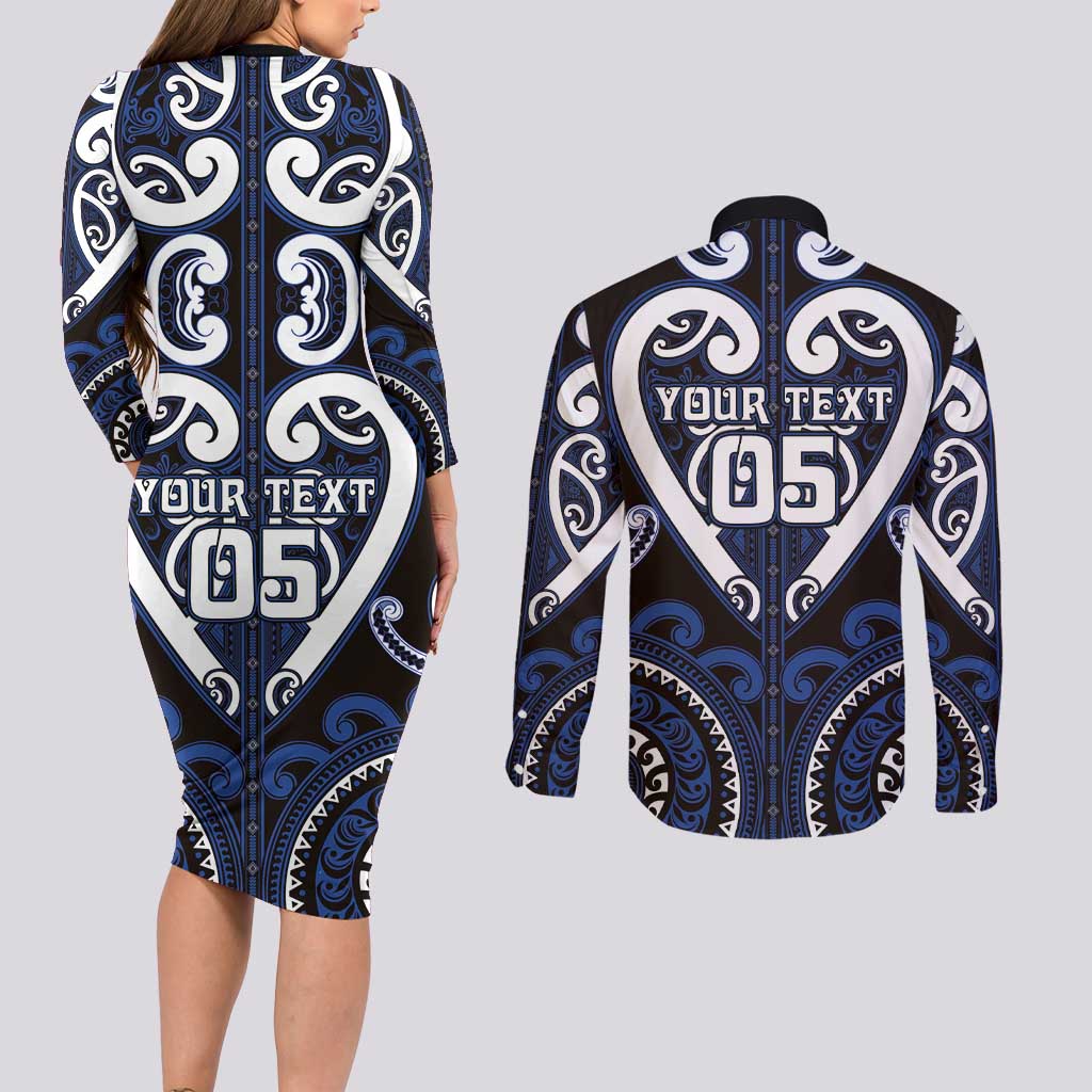 Custom Aotearoa Ngati Tuwharetoa Couples Matching Long Sleeve Bodycon Dress and Long Sleeve Button Shirt Maori Tribal Pattern LT05 - Polynesian Pride