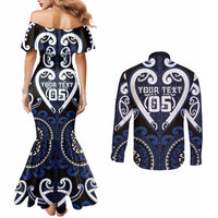 Custom Aotearoa Ngati Tuwharetoa Couples Matching Mermaid Dress and Long Sleeve Button Shirt Maori Tribal Pattern LT05 - Polynesian Pride