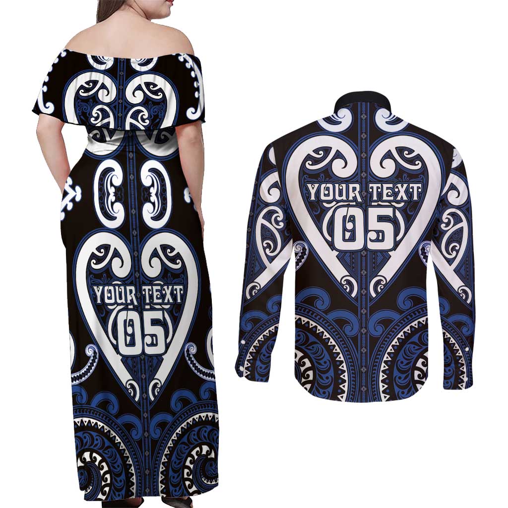 Custom Aotearoa Ngati Tuwharetoa Couples Matching Off Shoulder Maxi Dress and Long Sleeve Button Shirt Maori Tribal Pattern LT05 - Polynesian Pride