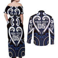 Custom Aotearoa Ngati Tuwharetoa Couples Matching Off Shoulder Maxi Dress and Long Sleeve Button Shirt Maori Tribal Pattern LT05 - Polynesian Pride