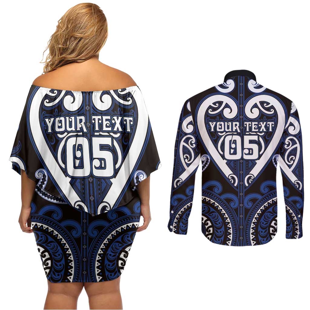 Custom Aotearoa Ngati Tuwharetoa Couples Matching Off Shoulder Short Dress and Long Sleeve Button Shirt Maori Tribal Pattern LT05 - Polynesian Pride