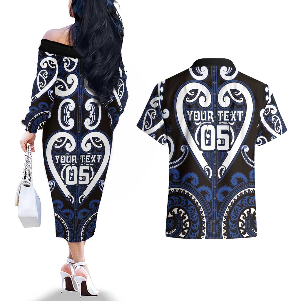 Custom Aotearoa Ngati Tuwharetoa Couples Matching Off The Shoulder Long Sleeve Dress and Hawaiian Shirt Maori Tribal Pattern LT05 - Polynesian Pride