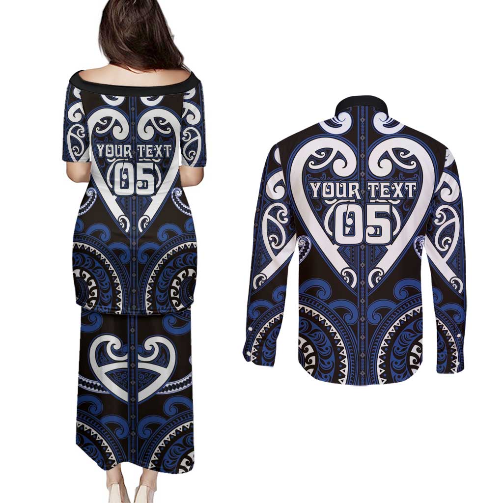 Custom Aotearoa Ngati Tuwharetoa Couples Matching Puletasi and Long Sleeve Button Shirt Maori Tribal Pattern LT05 - Polynesian Pride