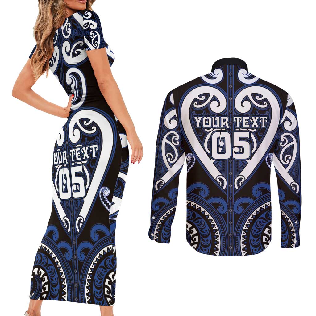Custom Aotearoa Ngati Tuwharetoa Couples Matching Short Sleeve Bodycon Dress and Long Sleeve Button Shirt Maori Tribal Pattern LT05 - Polynesian Pride